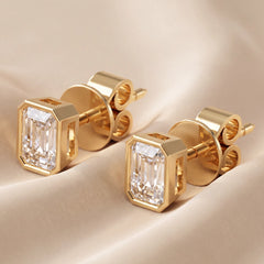 2 CT Emerald-cut Diamond Bezel Solitaire Stud Earrings