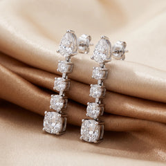 4.50 CT Pear, Cushion & Round Diamond Drop Earrings