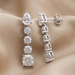4.50 CT Pear, Cushion & Round Diamond Drop Earrings