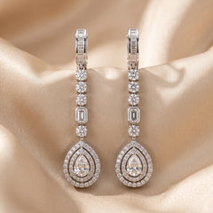 5.15 CT Round, Pear, Emerald & Baguette Diamond Drop Earrings