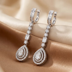 5.15 CT Round, Pear, Emerald & Baguette Diamond Drop Earrings