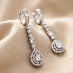 5.15 CT Round, Pear, Emerald & Baguette Diamond Drop Earrings