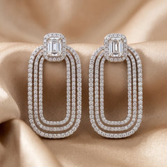 4.46 CT Round & Emerald Diamond Drop Earrings