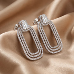 4.46 CT Round & Emerald Diamond Drop Earrings