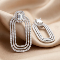 4.46 CT Round & Emerald Diamond Drop Earrings