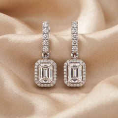 4.62 CT Round & Emerald Diamond Drop Earrings