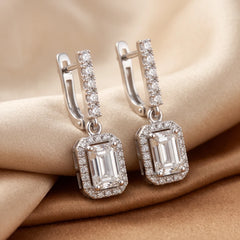 4.62 CT Round & Emerald Diamond Drop Earrings