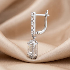 4.62 CT Round & Emerald Diamond Drop Earrings
