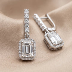 4.62 CT Round & Emerald Diamond Drop Earrings