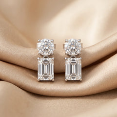 3.00 CT Round & Emerald Diamond Drop Earrings