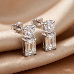 3.00 CT Round & Emerald Diamond Drop Earrings