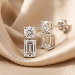 3.00 CT Round & Emerald Diamond Drop Earrings