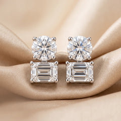 4.00 CT Round & Emerald Diamond Drop Earrings