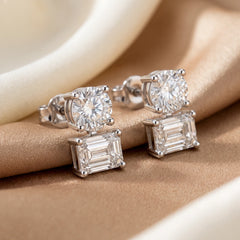 4.00 CT Round & Emerald Diamond Drop Earrings
