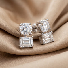 4.00 CT Round & Emerald Diamond Drop Earrings