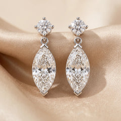 4.66 CT Round & Marquise Diamond Drop Earrings