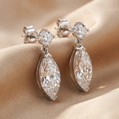 4.66 CT Round & Marquise Diamond Drop Earrings