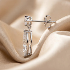 4.66 CT Round & Marquise Diamond Drop Earrings