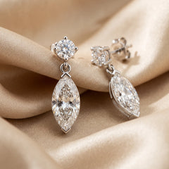 4.66 CT Round & Marquise Diamond Drop Earrings