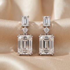 7.16 CT Round & Emerald Diamond Drop Earrings