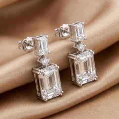 7.16 CT Round & Emerald Diamond Drop Earrings