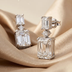 7.16 CT Round & Emerald Diamond Drop Earrings