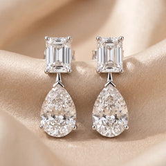 6.00 CT Emerald & Pear Diamond Drop Earrings