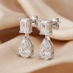 6.00 CT Emerald & Pear Diamond Drop Earrings