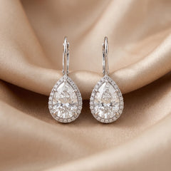 4.31 CT Round & Pear Diamond Drop Earrings