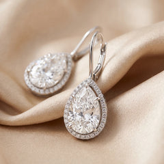 4.31 CT Round & Pear Diamond Drop Earrings