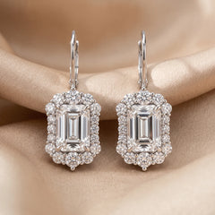 3.92 CT Round & Emerald Diamond Drop Earrings
