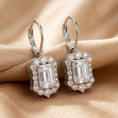 3.92 CT Round & Emerald Diamond Drop Earrings