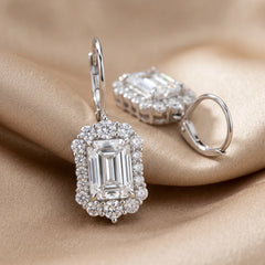 3.92 CT Round & Emerald Diamond Drop Earrings