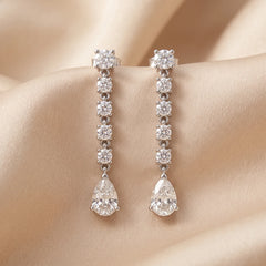 2.04 CT Pear & Round Diamond Drop Earrings