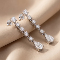 2.04 CT Pear & Round Diamond Drop Earrings