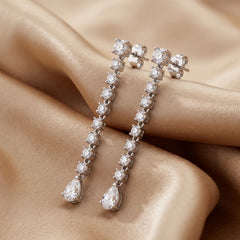 4.00 CT Pear & Round Diamond Drop Earrings