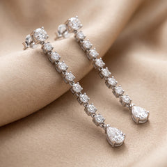 4.00 CT Pear & Round Diamond Drop Earrings