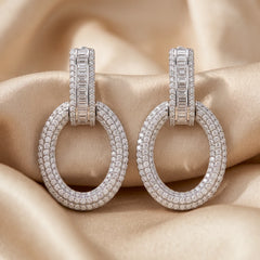3.97 CT Round & Baguette Diamond Drop Earrings