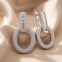 3.97 CT Round & Baguette Diamond Drop Earrings