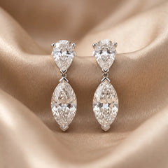 3.00 CT Marquise & Pear Diamond Drop Earrings