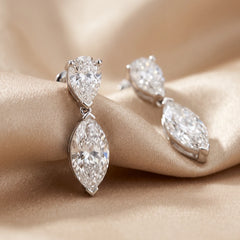 3.00 CT Marquise & Pear Diamond Drop Earrings