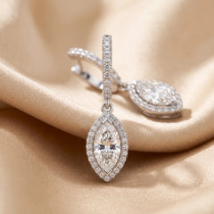2.59 CT Round & Marquise Diamond Drop Earrings