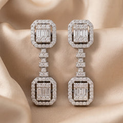 1.43 CT Round & Baguette Diamond Drop Earrings