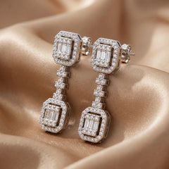 1.43 CT Round & Baguette Diamond Drop Earrings