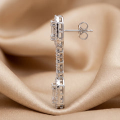 1.43 CT Round & Baguette Diamond Drop Earrings