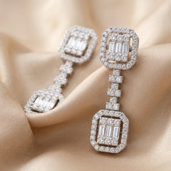1.43 CT Round & Baguette Diamond Drop Earrings