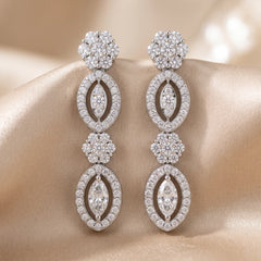 1.82 CT Round & Marquise Diamond Drop Earrings