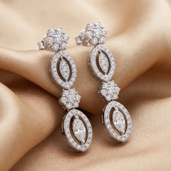 1.82 CT Round & Marquise Diamond Drop Earrings