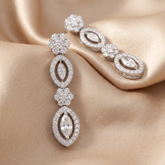 1.82 CT Round & Marquise Diamond Drop Earrings