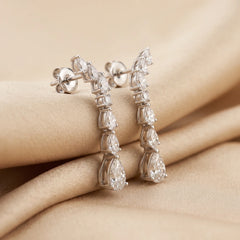 1.82 CT Pear & Round Diamond Climber Drop Earrings